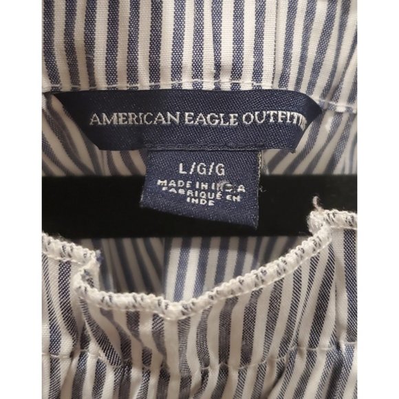 AMERICAN EAGLE Off Shoulder Blue and White Top - Picture 3 of 3